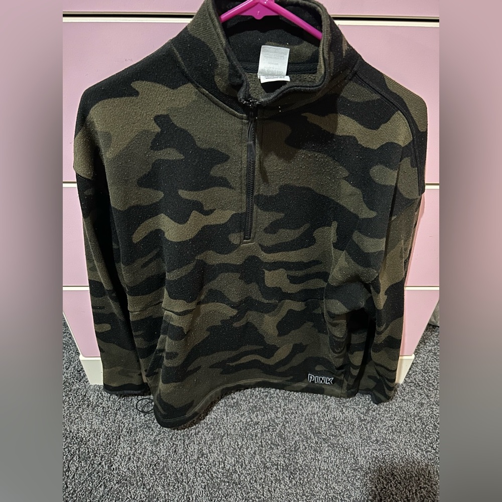 PINK full length camo 1/2 zip knit sweatshirt